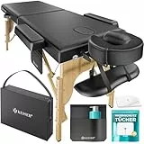 KESSER® Mobile Massageliege mit Holzfüßen klappbar & höhenverstellbar max 250kg 2 Zonen Massagebett Massagetisch Kosmetikliege Breite Therapieliege Kopfstütze & Armlehnen inkl Tragetasche & 10x Tücher