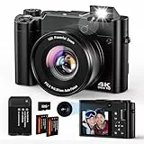 SIXTARY Digitalkamera, 4K 64MP, Vlogging-Kamera mit Anti-Shake, Blitzlicht, 16X Digitalzoom, 32G Speicherkarte, Schwarz