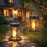 Ketom Solarlampen für Außen Hängend, Solarlaterne für Außen Stehend, Solar Flammen Laterne Gross, Solar Laterne Outdoor Metall, IP65 Wasserdicht, für Garten Terrasse Balkon Festliche Deko, 2 Stück
