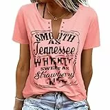 TOMEEK Tshirt Damen Sommer Sexy Tops Casual T Shirt V Ausschnitt Oberteil Kurzarm Oversize Shirt Bedrucktes Basic T-Shirts Tee Top Bluse(Rosa,M)