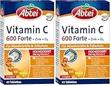 Abtei Vitamin C 600 Forte mit Zink und Vitamin D3 - für Abwehrkräfte und Zellschutz - hochdosiert, glutenfrei, laktosefrei, laborgeprüft - 42 Tabletten (Packung mit 2)
