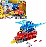 Hot Wheels City Spielzeugauto-Trackset, ultimativer 2-in-1 Drachentransporter und 2 Die-Cast-Autos, großer Drache und Abnehmbarer Drache, mit Platz für mehr als 20 Fahrzeuge, JKJ79