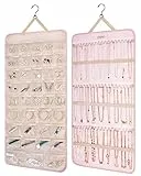 bagsmart Schmuck-Organizer zum Aufhängen, Aufbewahrungsrolle mit Aufhänger, Metallhaken, doppelseitiger Schmuckhalter für Ohrringe, Halsketten, Ringe an Schrank, Wand, Tür, 1 Stück, Groß Rosa