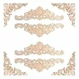 Keboyoe 8 Stücke Holzornamente für Möbel Holz Geschnitzte Applikationen Dekoration Holz Ornamente Lang Holzen Ecke Onlay Applique für Schränke Fenster Schränke Möbel 12 * 12 cm 30 * 8 cm