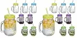 Relaxdays Trinkgläser mit Deckel und Strohhalm, 8er Set Limonadengläser, 400 ml, Retro Sommergläser mit Henkel, bunt, 19 x 11 x 8 cm (Packung mit 2)