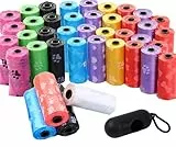 600x Hundekotbeutel bunt mit Aufdruck 30 x 22 cm (40 Rollen mit 15 Beutel) + Beutelspender mit Leinenclip schwarz
