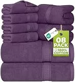 Utopia Towels - 8 teilig Handtücher Set aus Baumwolle mit Aufhänger - 2 Badetuch, 2 Handtücher und 4 Washclappen - (Pflaume)