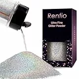Renfio Holographic Glitzer Powder, 2.11 Oz (60g) glitzer gesicht, 1/128' 0.008' 0.2mm Ultra Fine Glitzerpulver For Garten Deko, Glitzer Basteln, Nail Powder, Body Glitzer Haare - Laser Silber