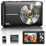 Digitalkamera 1080P 44MP Vlogging Kamera für Kinder Jugendliche, FHD Kompaktkamera Fotokamera mit 2,4' Bildschirm 16X Zoom, Anti-Shake Minikamera für Anfänger Studenten Jungen Mädchen-Schwarz