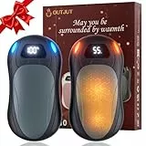 OUTJUT Elektrischer Handwärmer 2er-Pack, 12000 mAh Wiederaufladbarer Handwärmer mit Magnetischer Doppelseitiger Heizung und digitaler Temperatur- und Batteriestandsanzeige für Outdoor/Camping,Grau