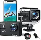 WOLFANG GA300 Action Cam 4K 60FPS 24MP Unterwasserkamera WiFi 40M wasserdichte 2.0 EIS Bildstabilisator Touchscreen Helmkamera 8X Zoom (Externes Mikrofon, 2x1350mAh Akkus und Zubehör Kit)
