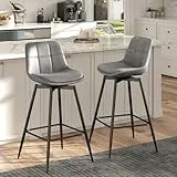 Urhanherry Drehbarer Barhocker mit Industriestil - PU mit dekorativen Absteppung, mit Rückenlehne und Fußstütze - Metallbeine, Einfache Montage, Hellgrau