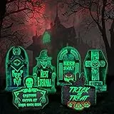 Jojoin 6 Stück Halloween Grabsteine Deko - Fluoreszierend Plastik RIP Grabstein Requisiten für den Friedhof - Wellpappen Yard Schilder für Halloween-Party Spukhaus und Rasen im Freien Dekoration