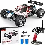 SIMREX 1:18 Scale All-Terrain Ferngesteuertes Auto, 45 km/h, 4WD mit 2.4 GHz Fernbedienung, RC Auto mit 2 wiederaufladbaren Batterie, Geschenk für Kinder und Erwachsene, Rot
