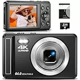 Digitalkamera 4K 64MP, 2.8 Zoll UHD Autofokus Kamera fotokamera, Micro-SD-Karte & Akku,16X Digitalzoom Wiederaufladbare Tragbare Kompaktkameras mit für Anfänger Jugendliche