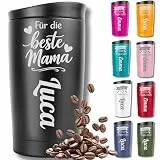 Thermobecher personalisiert mit Gravur – Muttertagsgeschenk Mama – Coffee To Go Becher Edelstahl 350 ml – auslaufsicher, wiederverwendbar – Geschenk Mama (auch Vatertag) schwarz