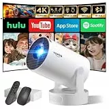 Mini Beamer 4K Full HD 1080P 2026 Neueste Eingebaute Apps 1080P FHD WiFi 6 BT 5.4 Auto Screen Keystone Korrektur Smart Projektor Tragbar Auto Horizontal Trapezoid Correction, Ultrakurzfokus, Weiß