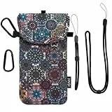 DOB SECHS Handyhülle Tasche Universal Pouch Handysocke, Handytasche Stoff für Smartphones 6,5 Zoll, Handy Tasche 17,7 x 8,5 cm Innenmaße, Böhmen Datura