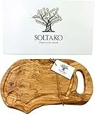 SOLTAKO Schneidebrett Olivenholz mit Griff [35-38 cm] 'Carthage' natur, Brett aus Oliven Holz, Steakbrett, Servierbrett