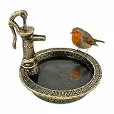 Relaxdays Vogeltränke, HxBxT: 15 x 17 x 18 cm, Gusseisen, stehend, Futter- & Wasserschale für Vögel, schwarz/Bronze