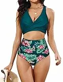 JASAMBAC High Waist Bikini Damen Set Bauchweg Badeanzug, Twsit Cross Push Up Bikini-Oberteil Und High Waist Bikini-Unterteile, Weiche Hochwertige Bademode BadeanzüGe FüR Strand