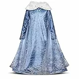 IBTOM CASTLE Kinder Mädchen Schneekönigin ELSA Kostüm Prinzessin Frozen Anna Lang Kleid Party Verkleidung Festlich Karneval Festkleid Brautjungfer Maxi Geburtstagsfeier Fest-Kleid Blau 2 5-6 Jahre