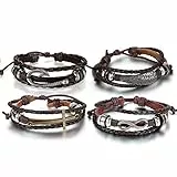 Aroncent 4PCS Armband Armreif Armschmuck für Herren und Damen, Charm Kreuz Kruzifix Engel Flüge Infinity Angelhaken Haken Wickel Lederarmband, Braun