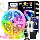 IKERY Weiß & Col. Amb. Lightstrip USB Plus 5m Basis RGBCCT 16 Mio. Farben 5050 LED Stripe Farbwechsel | steuerbar via App | Selbstklebend | Dimmbar Musik Sync | mit Fernbedienung für Party Zuhause