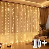 DazSpirit 3Mx3M 300 LED Lichtervorhang, USB Lichterkette vorhang innen mit 8 Lichtmodi Fernbedienung und Timersteuerung, Wasserdicht für Hochzeit Weihnachten Schlafzimmer (warmweiß)