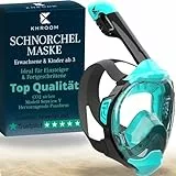 Khroom Schnorchelmaske Erwachsene & Kinder ab 3 Jahre | CO2 sicher | Vollgesichtsmaske mit Easy-Breath System | Schnorchelset Alternative | Seaview Y Tauchmaske Erwachsene/Kinder (S/M Türkis)