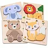 Airlab Holzpuzzle Holzspielzeug für Kinder, Steckpuzzle Montessori Spielzeug, 4er-Set Puzzle Lernspielzeug Pädagogisches Spielzeug Geschenk