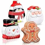 Whaline Weihnachts-Blechdose Weihnachtskarte Blechbox Metall Keksdose mit Deckel verschiedene Kartenhalter Behälter für Party Dekor Zubehör Weihnachtsmann Schneemann Lebkuchenpinguin, 4 Stück