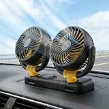Mineup Auto Ventilator, 12V Doppelkopf Ventilator Auto, 360 ° Drehbarer Doppelköpfiger Ventilator mit 2 Geschwindigkeiten, Geeignet mit Zigarettenanzünder Plug für Auto Van SUV RV Boot