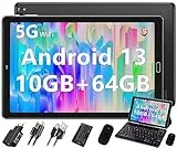 GOODTEL Neueste Tablet 10 Zoll Android 13 mit 10GB RAM+64GB ROM (TF 1TB), Octa-Core, WiFi 5G, Bluetooth 5.0, GMS, GPS, Widgets, Typ-C, OTG, 6000 mAh, 8MP+5MP, mit Hülle, Tastatur, Maus, Schwarz