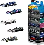 Hot Wheels Maßstab 1:64 5er-Pack Formel 1 Die-Cast-Spielzeugautos, 5er-Set mit offiziell lizenzierten F1-Rennwagen zum Spielen, Sammeln und Ausstellen, JLN11