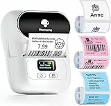 Phomemo M110 Etikettendrucker,Bluetooth Beschriftungsgerät Selbstklebend Etikettiergerät Tragbarer Labeldrucker Label Printer für Barcode Aufkleber Drucker mit 3 Rolle Etiketten, Weiß