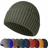 Baynetin Wintermütze Strickmütze, Weich, Warm, Stretch, Bequem, Atmungsaktiv Beanie Mütze Roll up Edge Cuffed Plain Schädeldecke Fisherman Hut Unisex (Armeegrün)