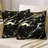DakTou Kissenbezug Schwarz Gold Samt Kissenbezüge 40x40 2er Set Modern Luxus Marmor Muster Sofakissen Dekokissen Couchkissen Kissenhülle Zierkissenbezug für Sofa Wohnzimmer Schlafzimmer