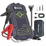 POWERFAR Starthilfe Powerbank 5000A mit 160PSI Kompressor & QC3.0 USB-C Schnellladung - Powerbank Auto Starthilfe 12V (bis 10.0L Benzin / 9.0L Diesel), LED-Taschenlampe 600 Lumen.