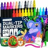 Artistro 24 Acrylstifte für Stoff, Stein, Holz, Glas – Osterdekoration & Basteln – Dual Tip (Dot & Fein) Acrylmarker für Erwachsene, Teenager und Kinder – Kunstbedarf