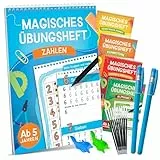 Magische Übungshefte für Vorschule ab 5 Jahren für Mädchen & Jungen - 5 Hefte + Stifte - Wiederverwendbare Vorschulhefte - Buchstaben, Zahlen, Formen und Schreiben lernen - Für Rechts- & Linkshänder