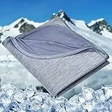 HOMFINE Kühldecke Decke für Heiße Schläfer - Leichte Sommerdecke mit Japanische Q-Max0.45 Kühlfasern, 2 in 1 Doppelseitig Wohndecke Sofadecke Reisedecke, Blau 150 X 200 cm