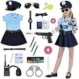 FORMIZON Polizistin Kostüm Mädchen, Karneval Set, Kinder Uniform, Cop Kinderkostüm Mit Polizeihut, Warnlichter, Spielzeug für Fasching Cosplay (M)