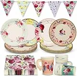 Talking Tables Geschirr-Set mit Blumenmuster und Vintage-Dekoration für 16 Gäste, Pappteller und Servietten, Tassen, Wimpelkette, Tischdecke, für Geburtstag, Muttertag, Babyparty, Bridgerton, Teeparty