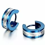 JewelryWe Schmuck Herren Ohrringe, Edelstahl, Glänzend Poliert Creolen Ohrstecker, Blau Silber