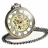 ManChDa Steampunk Mechanische Skelett-Taschenuhr, große Handaufzug, offenes Zifferblatt, für Herren, 2. Braun/Gold