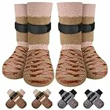 Eyein 2 Paar Doppelseitige Hundesocken, Anti-Rutsch Socken mit verstellbarem Klettverschluss für Hunde - Pfotenschutz auf Hartholzböden in Innenräumen (Braun, L)