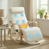 HOMCOM Schaukelstuhl Schaukelsessel mit Massagefunktion Heizung Kopfstütze 5-Fach verstellbare Fußstütze, Relaxstuhl mit Samtoptik Seitentasche, Schwingsessel für Wohnzimmer, Schlafzimmer, Cremeweiß