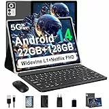 ZIOVO Android 14 Tablet 10 Zoll, 22GB RAM + 128GB ROM (2TB TF), Widevine L1 | 8000 mAh | Octa-Core | 2,0 GHz | 2.4G+5G WiFi | BT 5.0 | 5 + 8 MP, Tablet Touchscreen mit Tastatur und Maus, Schwarz