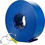 VEVOR Abflussschlauch, 101,6 mm x 32 m, PVC-Flachschlauch, robuster Rückspül-Ablaufschlauch mit Klemmen, wetterfest und platzsicher, ideal für Schwimmbad und Wassertransfer, blau